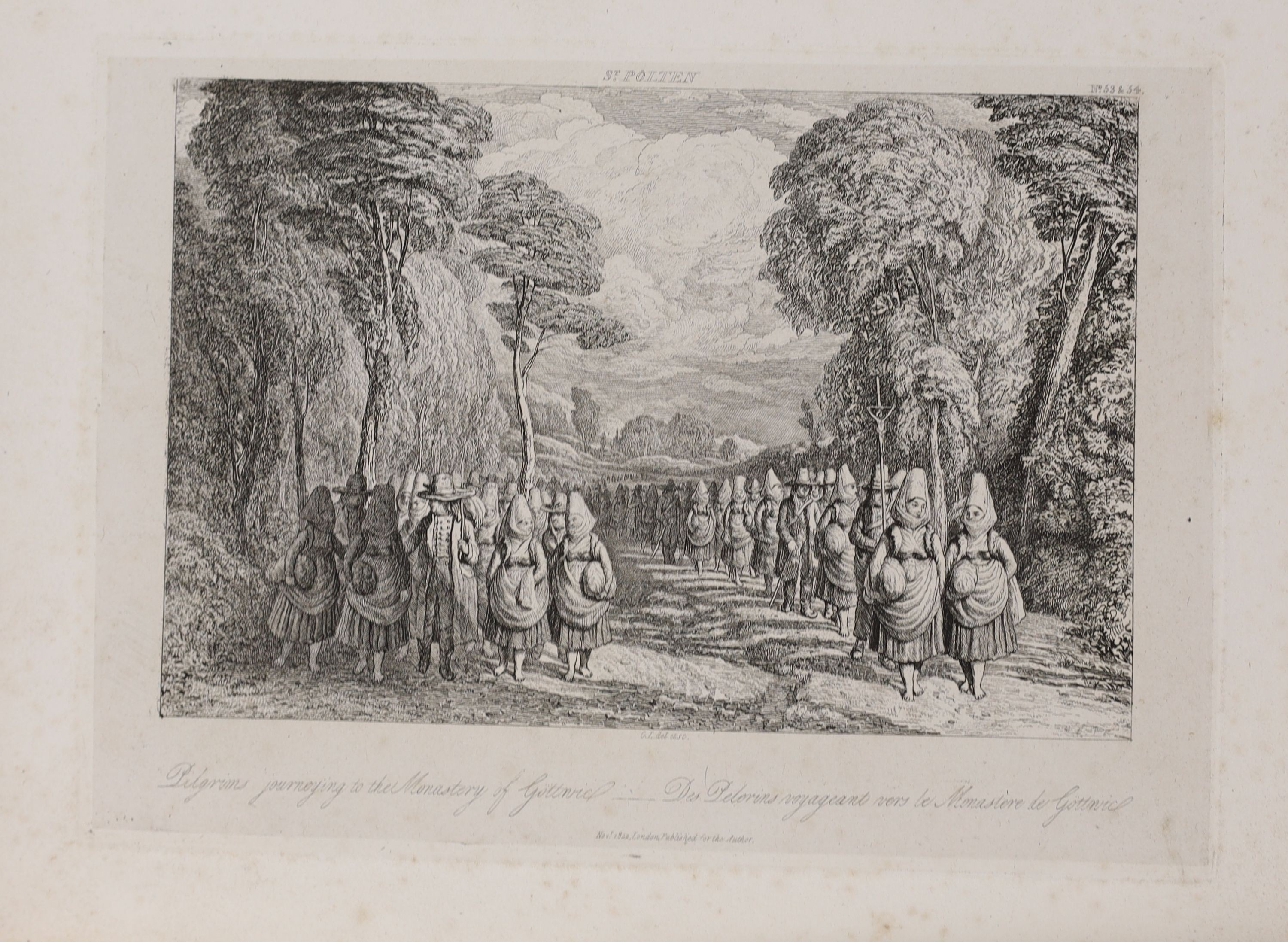 Lewis, George. Artist - A Series of Groups Illustrating….the People of France and Germany, 4to, quarter calf, with dedication and 52 plates on India paper, London, 1823
